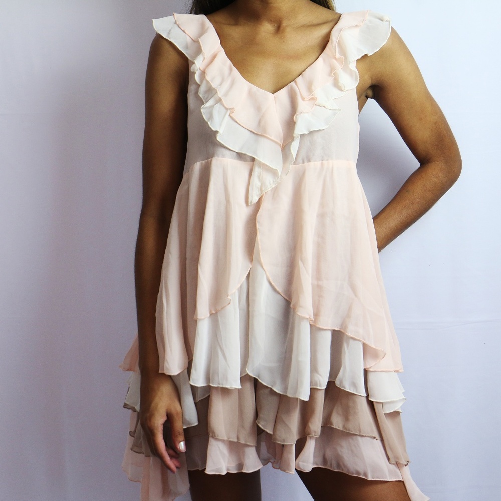 Pink, Cream & Brown Ruffled Dress H&M NWOT